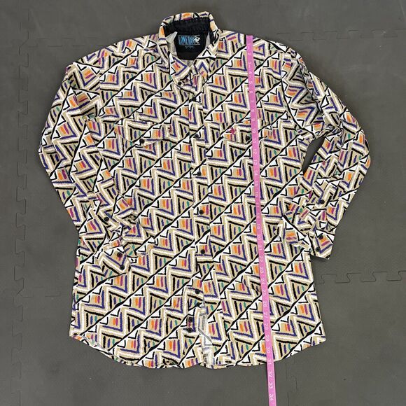 Vintage Lone Roo by Roper Western Shirt Long Sleeve Geometric Print FS Charity - Picture 10 of 12